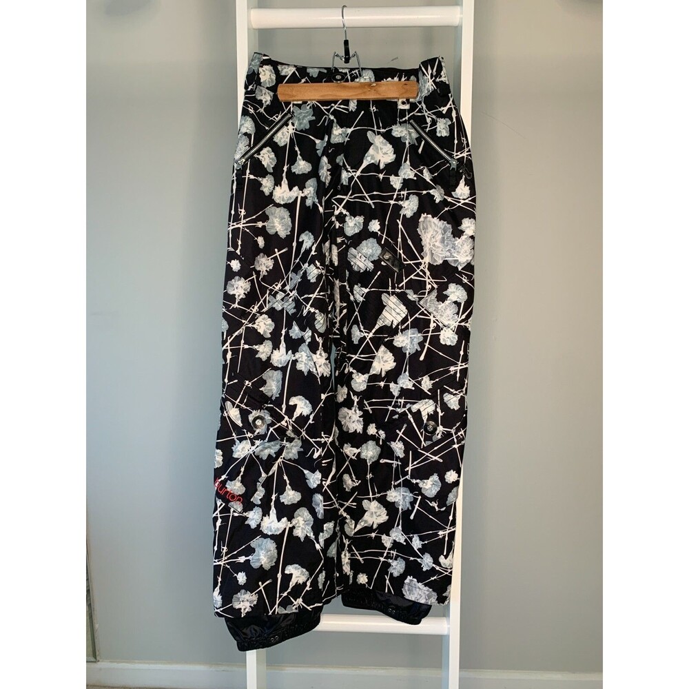 Burton Snowboard Pants Womens XS Black White  Floral Snow Pants Adjustable